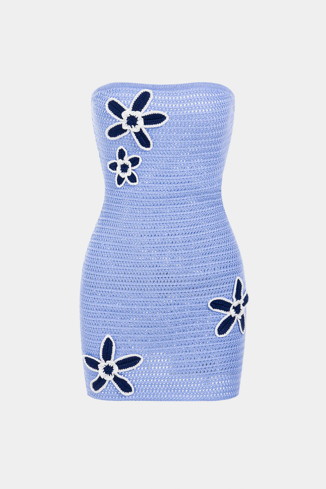 Knit Contrast 3D Floral Strapless Sleeveless Dress