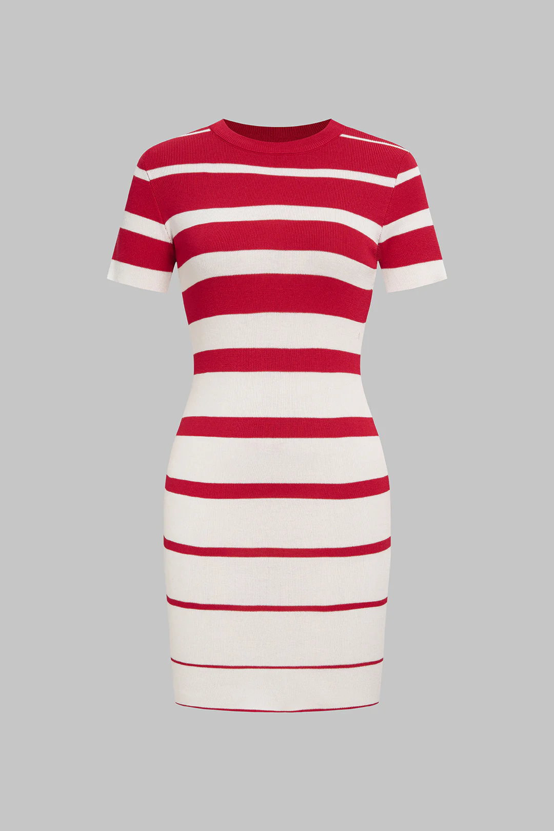 Knit Contrast Striped Round Neck Short Sleeve Dress