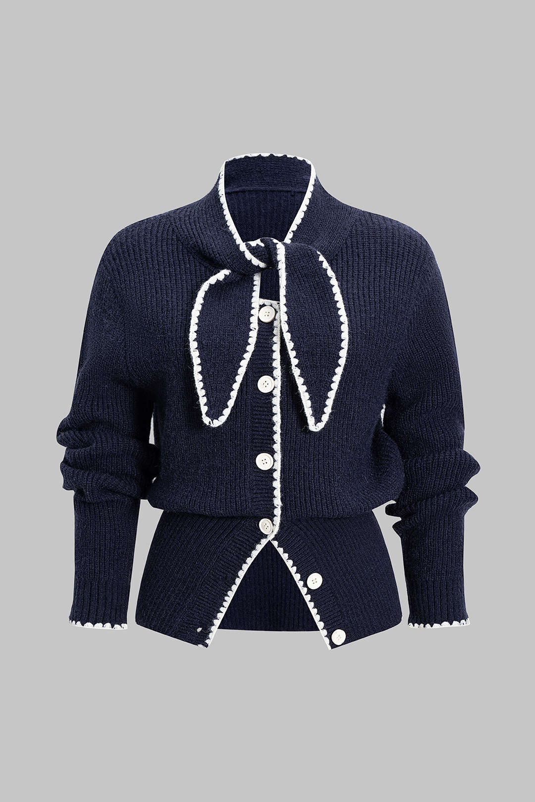 Plus Size Knit Button Knotted Cardigan