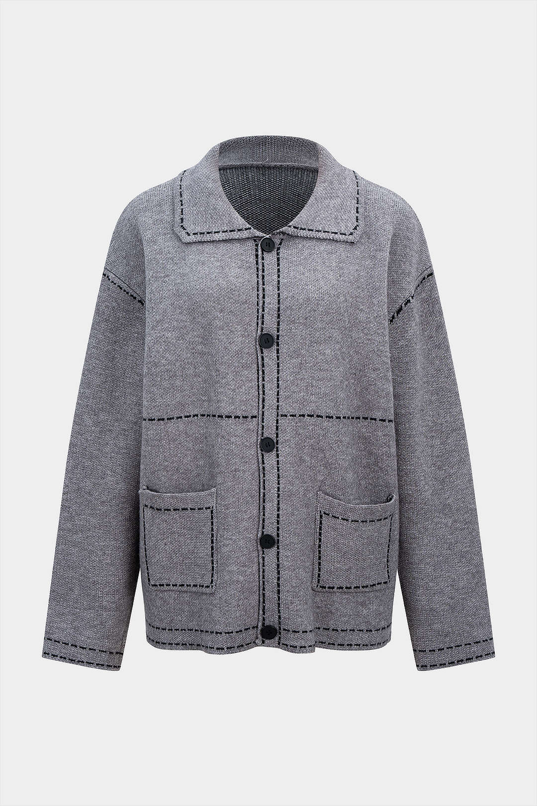 Knit Contrast Line Lapel Cardigan