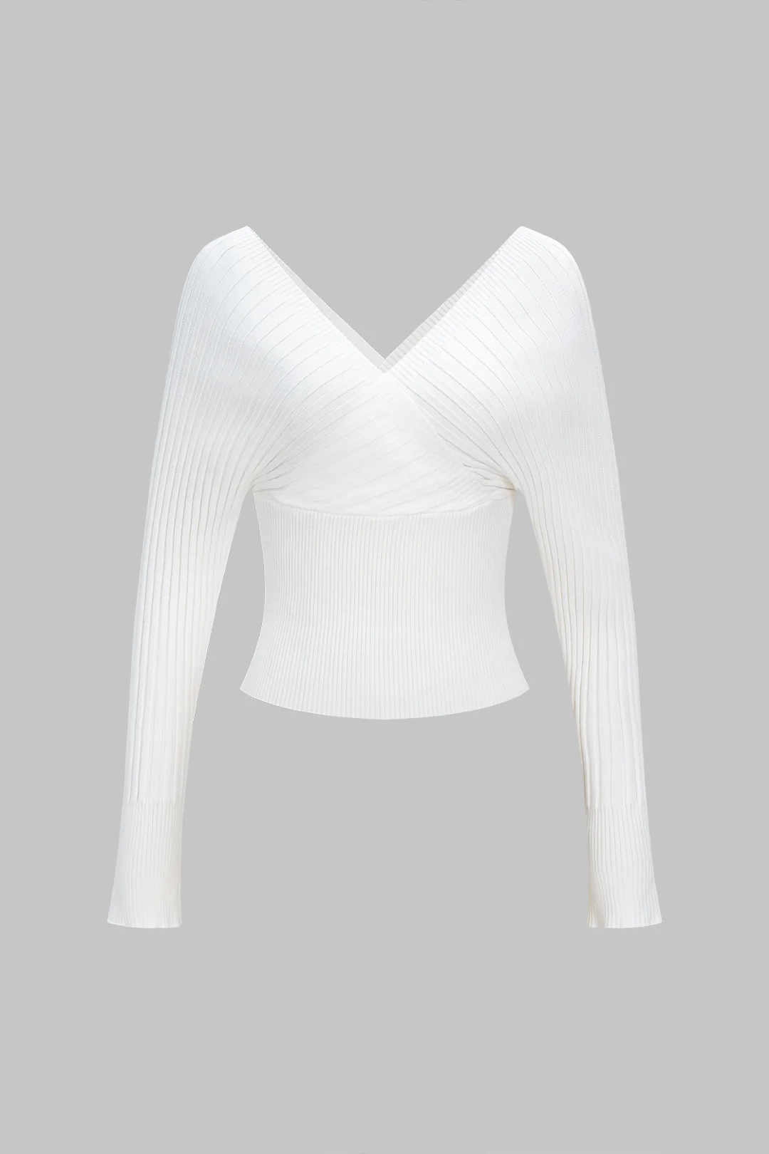 Knit V-Neck Crossed Long-Sleeve Top