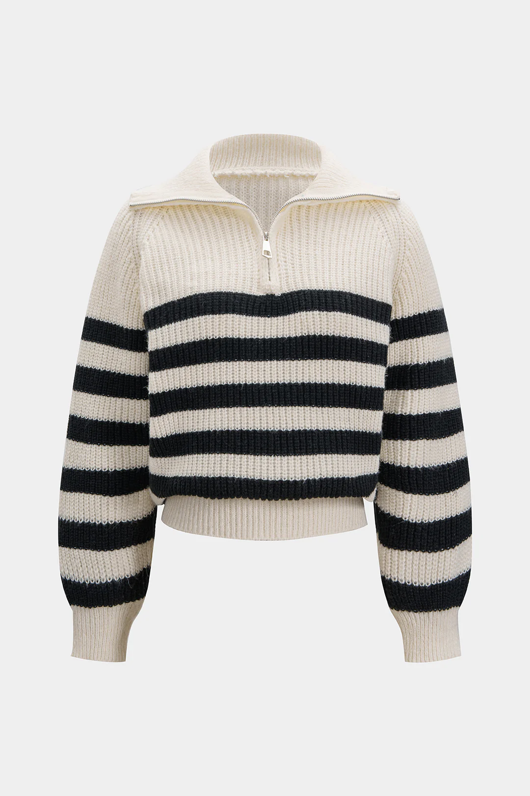 Knit ColorBlock Zipper Long-Sleeve Top