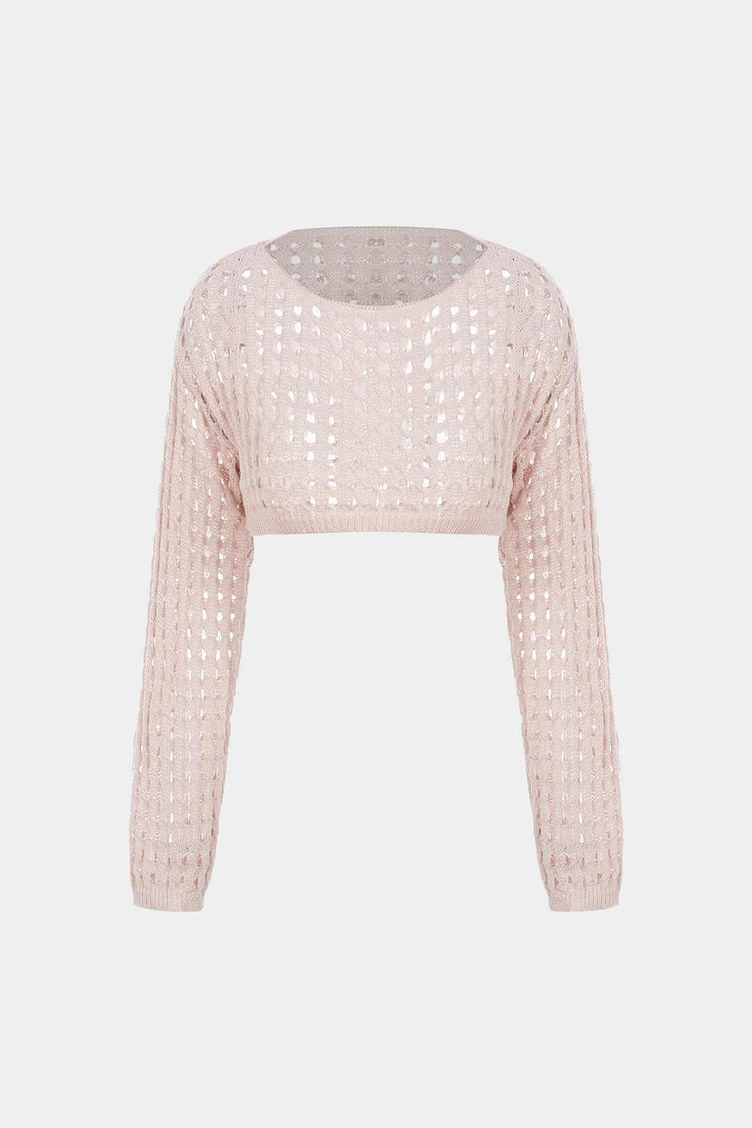 Knit Round Neck Hollow Out Long-Sleeve Cropped Top