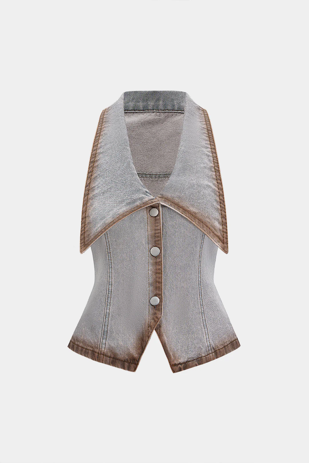 Denim Contrast Binding Button Washed V-Neck Crop Top