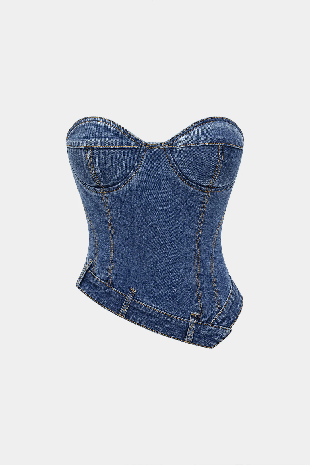 Denim Zipper Asymmetrical Tube Top