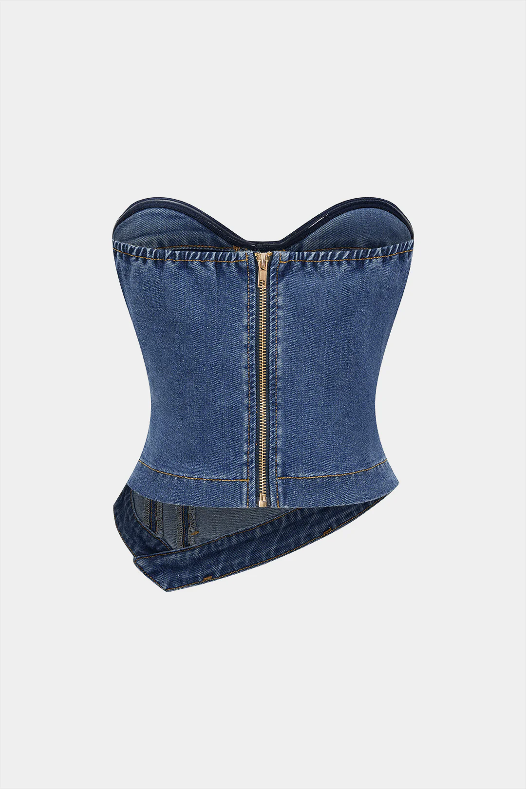 Denim Zipper Asymmetrical Tube Top - Image 2