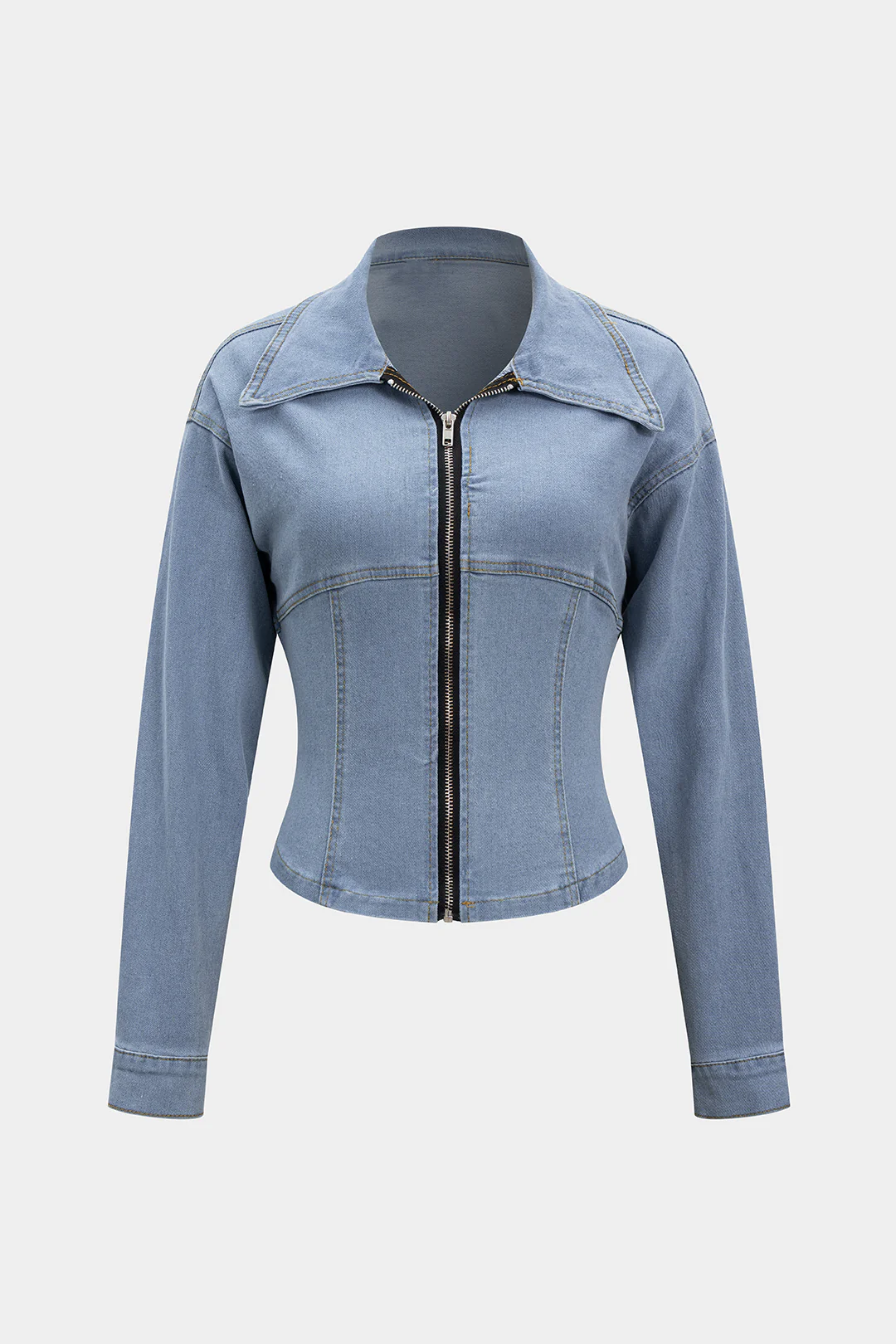 Denim Lapel Zipper Outerwear