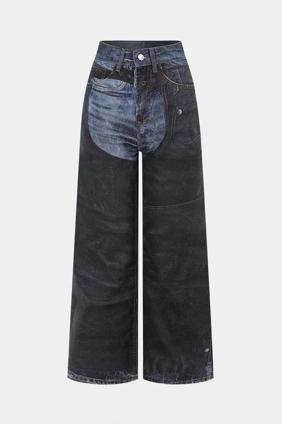 Denim Retro Print Straight Wide Leg Jeans