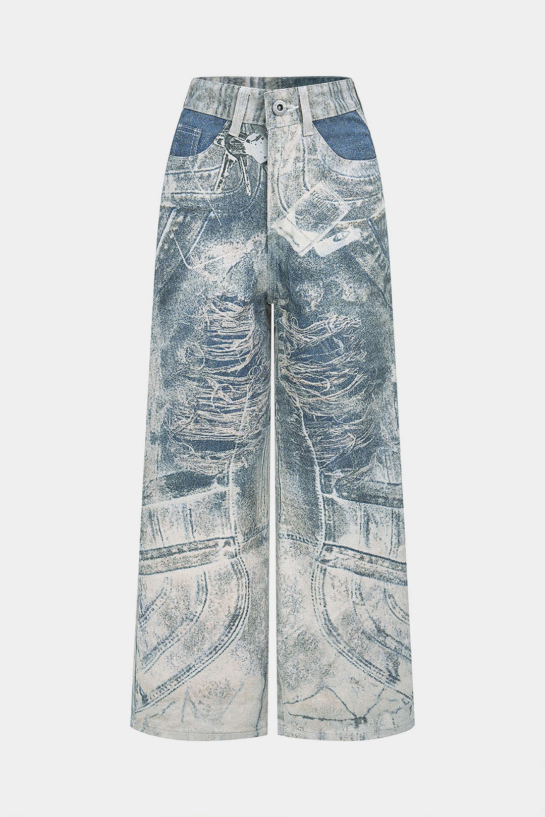 Denim Retro Print Wide Leg Jeans