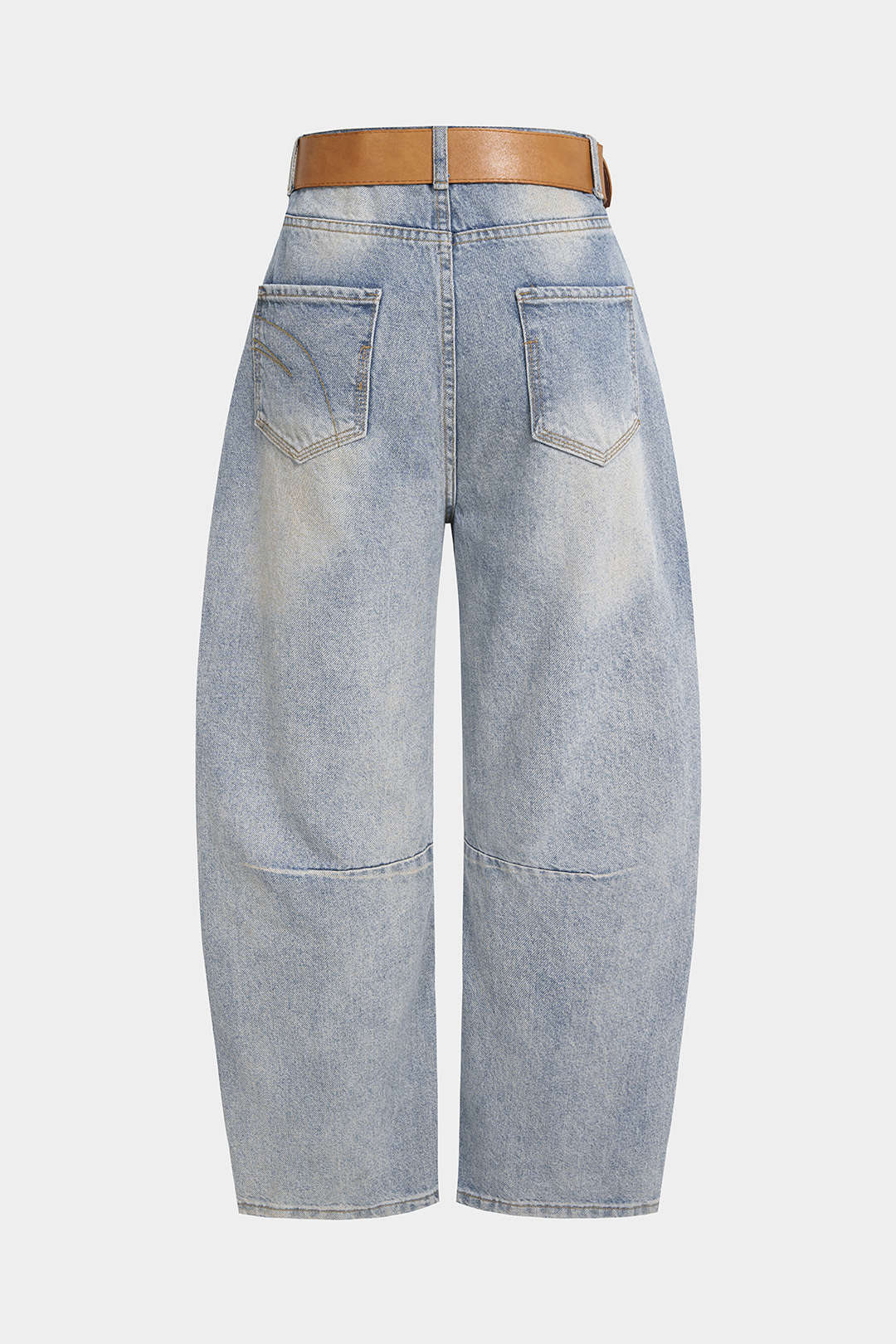 Denim Belted Frayed Pocket Barrel Jeans - Image 2