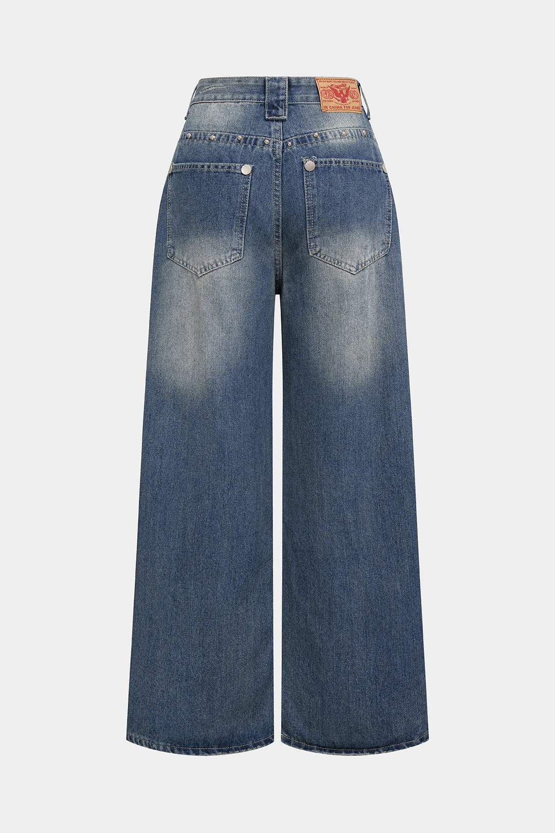 Denim Rivet Rhinestone Decor Straight Leg Jeans - Image 2