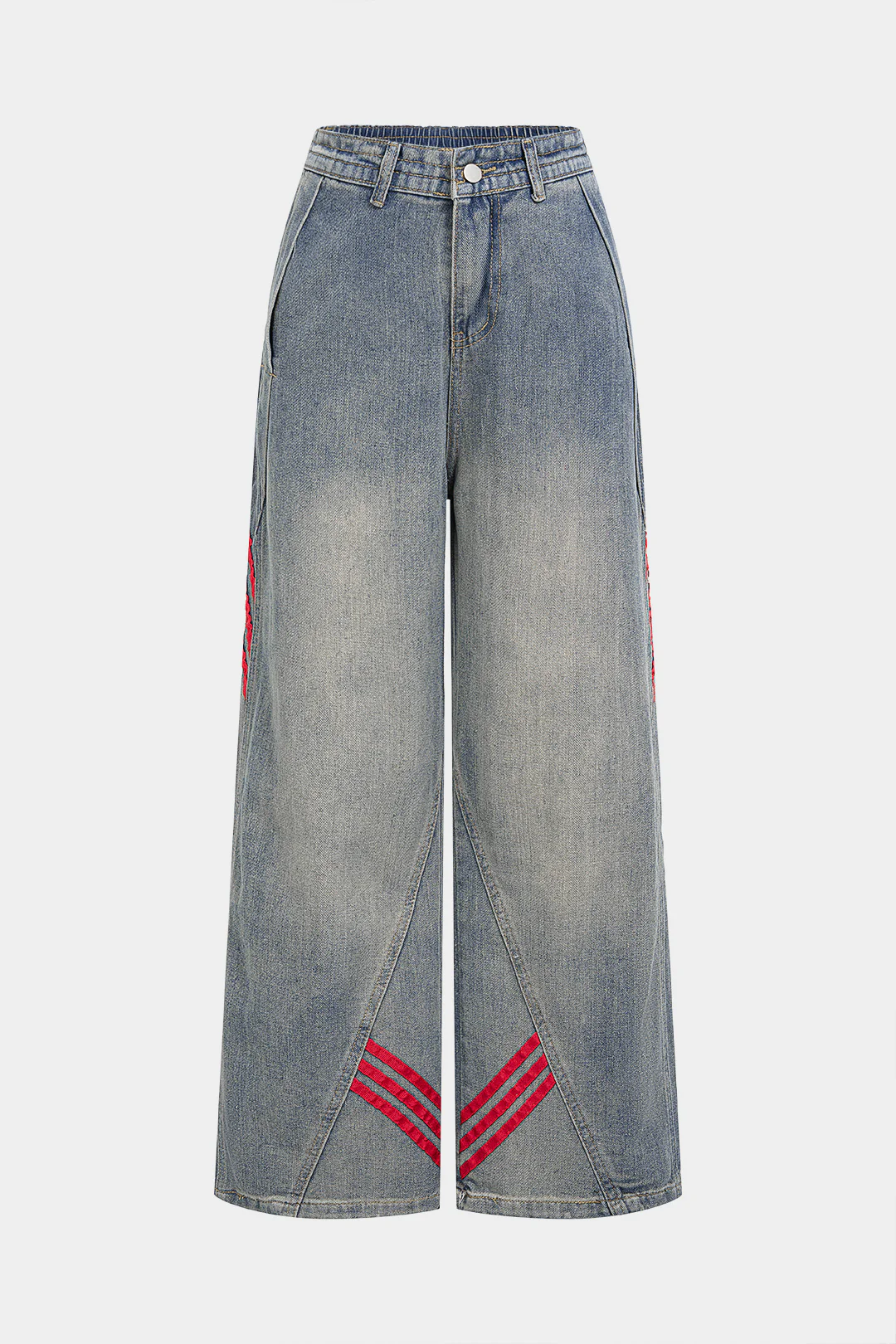 Denim Striped Straight Leg Jeans