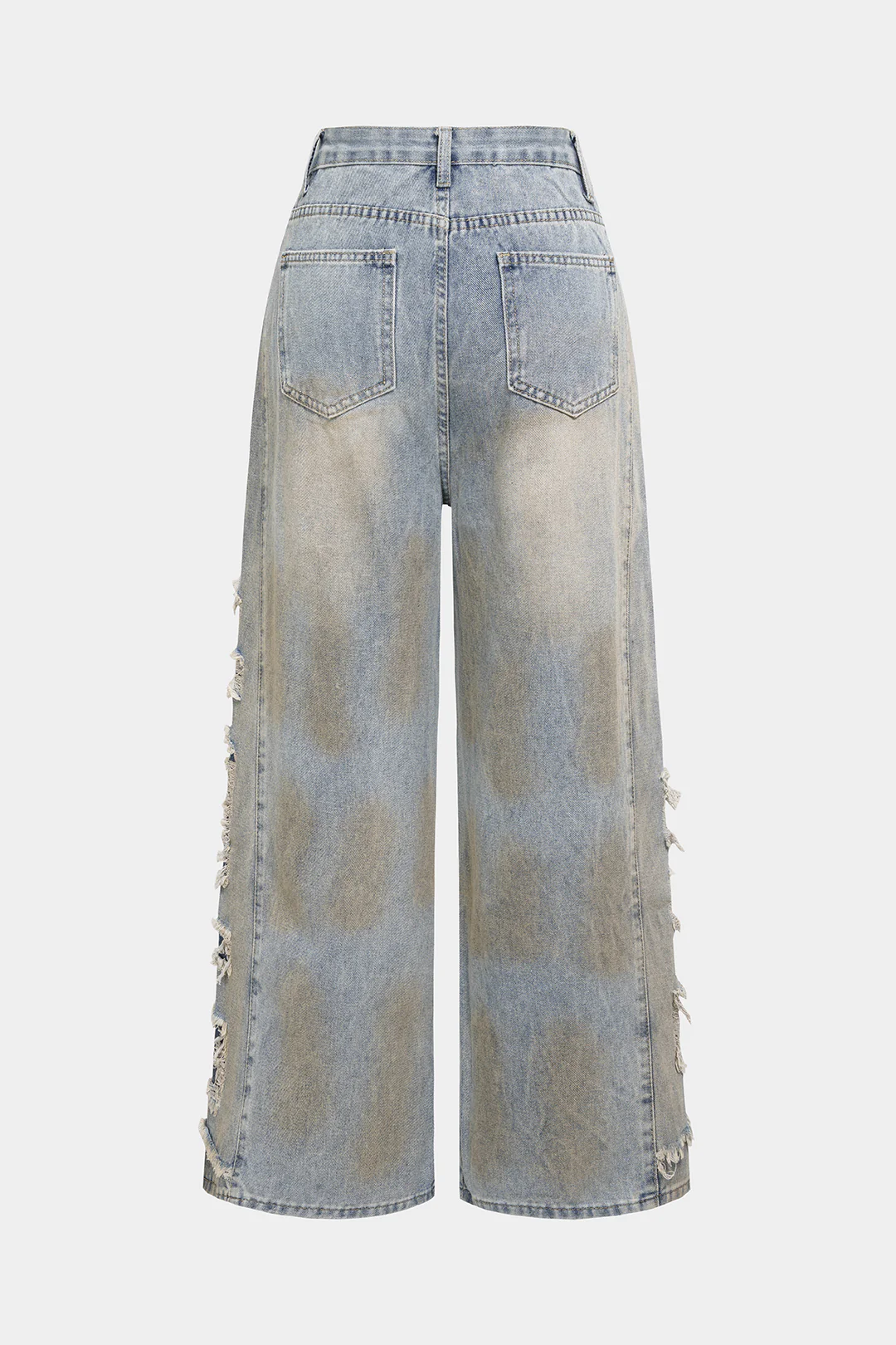 Denim Asymmetrical Frayed High Waist Straight Leg Jeans - Image 2