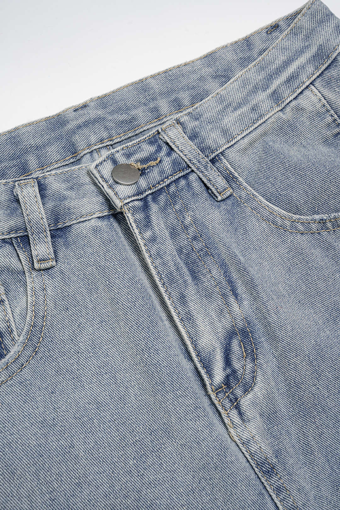 Denim Asymmetrical Frayed High Waist Straight Leg Jeans - Image 3