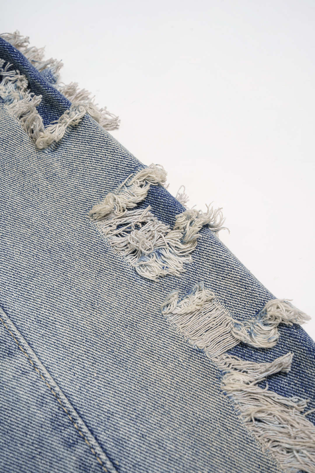 Denim Asymmetrical Frayed High Waist Straight Leg Jeans - Image 4