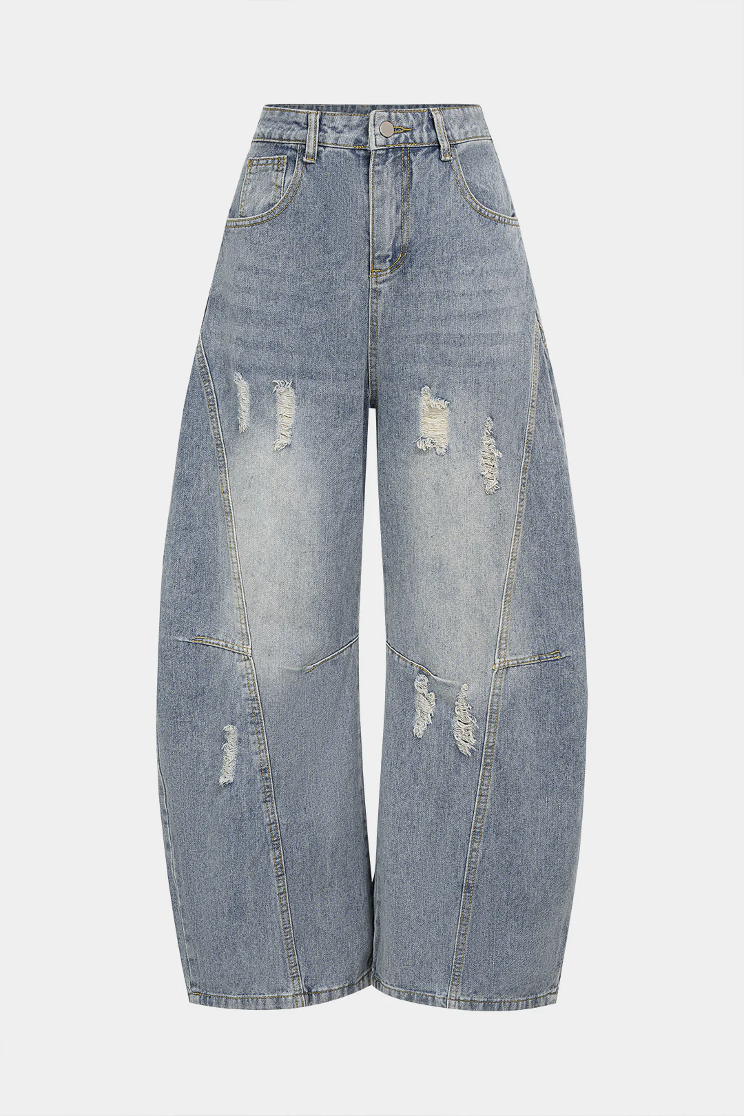 Denim Frayed Pocket Wide Leg Jeans