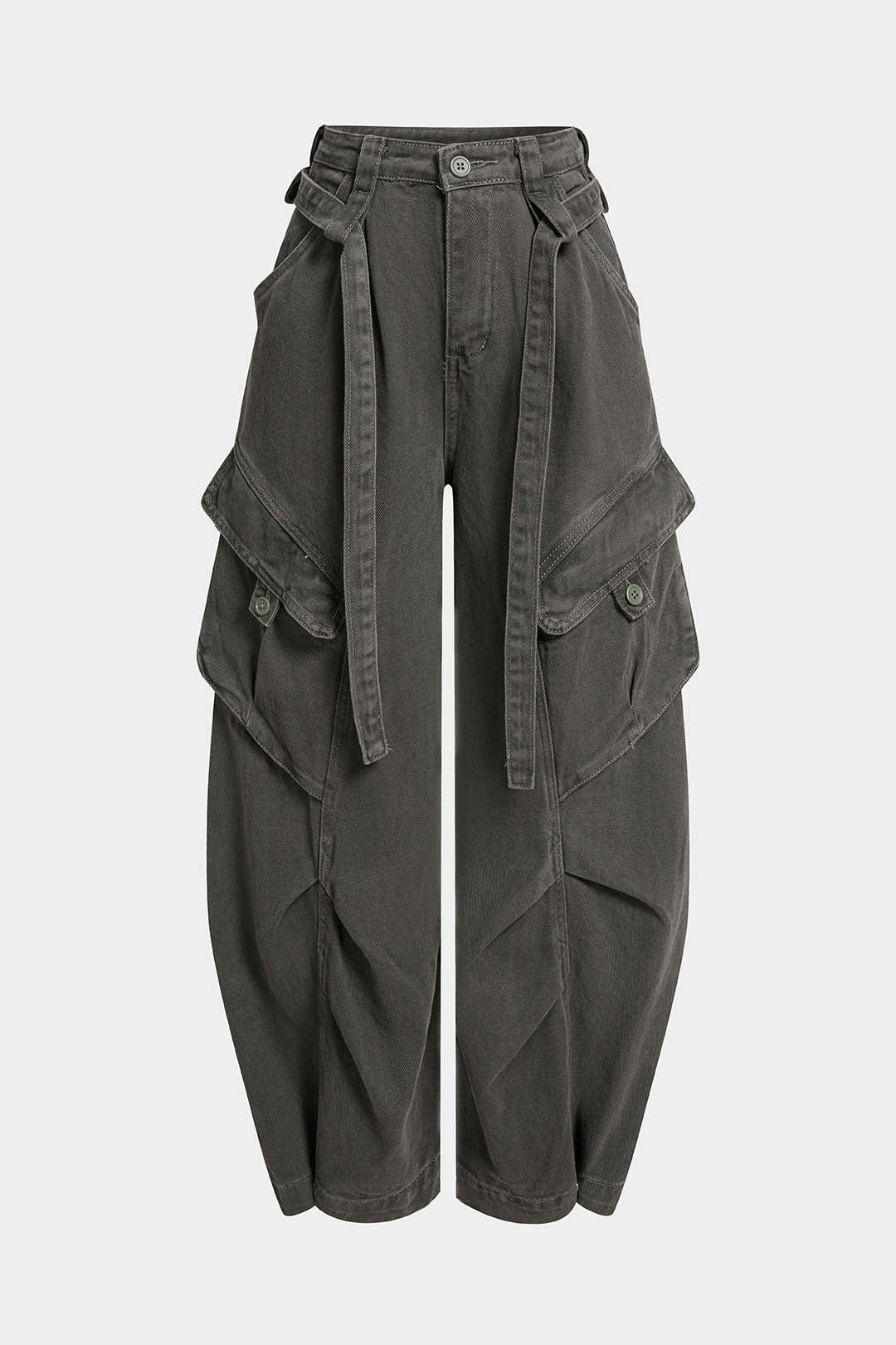 Denim Pocket Belted Wide Leg Jeans - Image 7