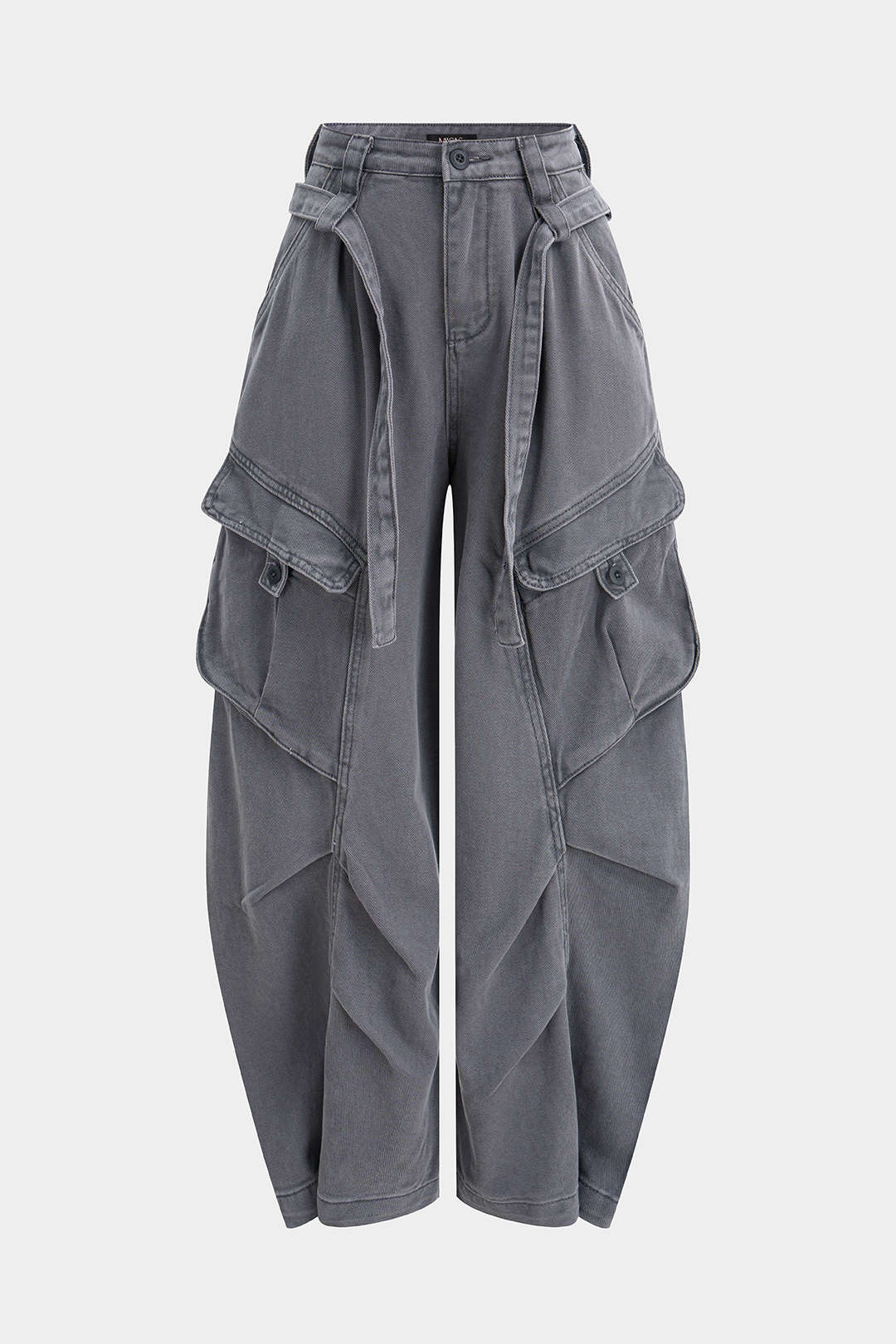 Denim Pocket Belted Wide Leg Jeans - Image 9