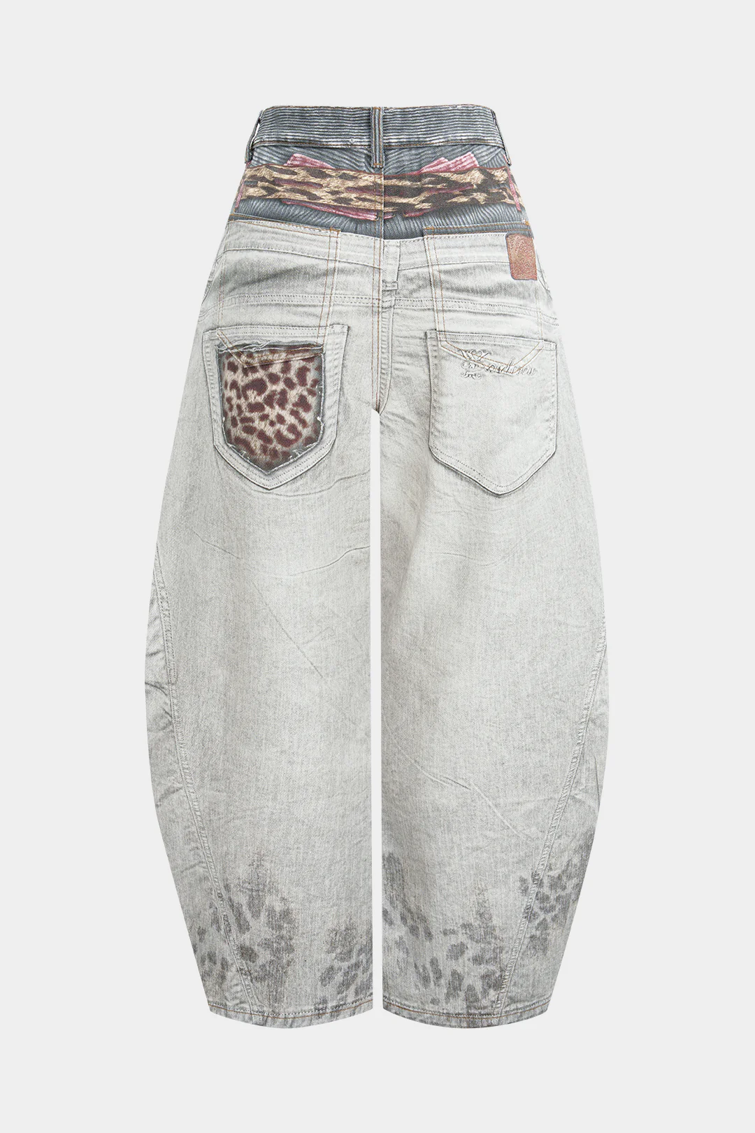 Leopard Denim Print Barrel Pants - Image 2