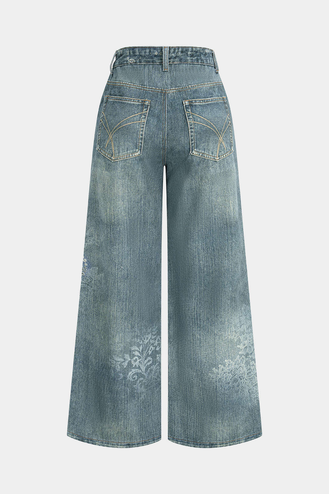 Bow Diamond Denim Print Wide Leg Pants - Image 2