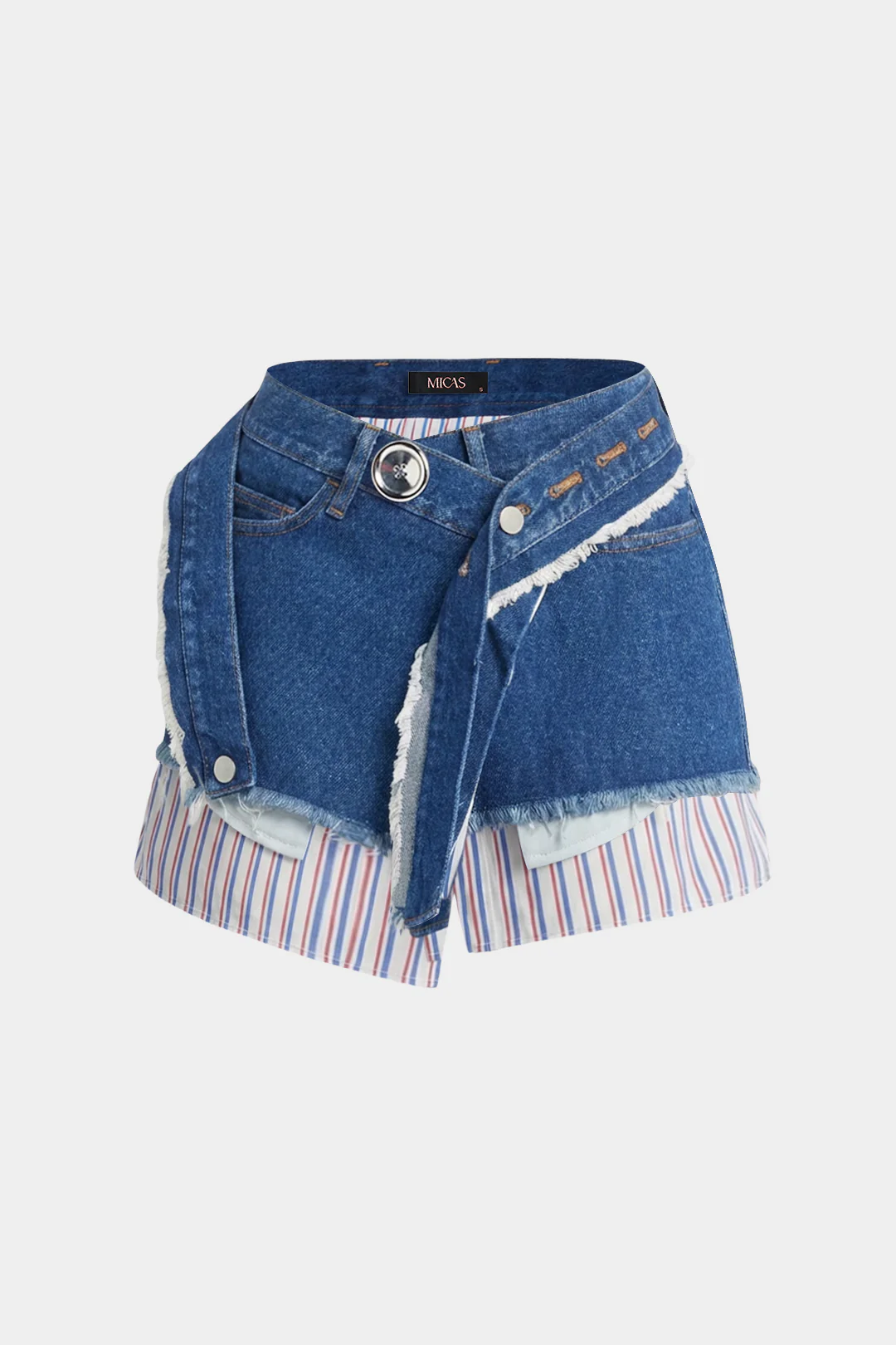 Denim Patchwork Stripes Print Asymmetrical Skirt