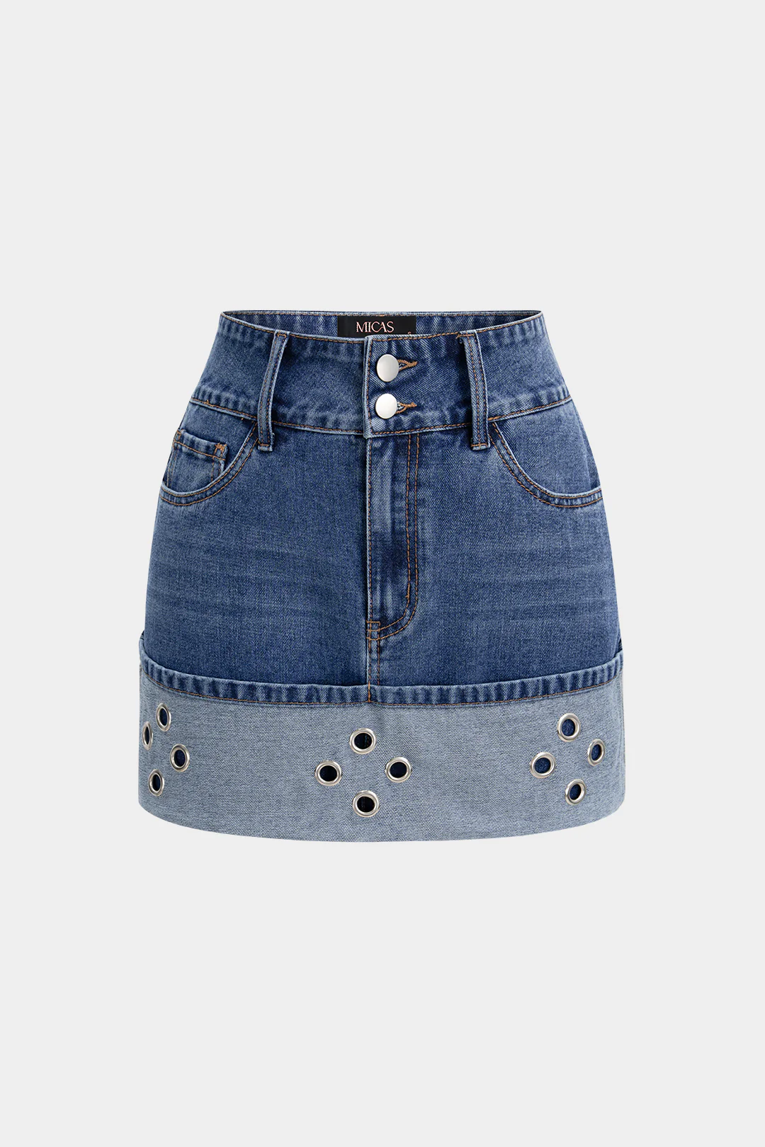 Denim Eyelet Cuffed Skirt