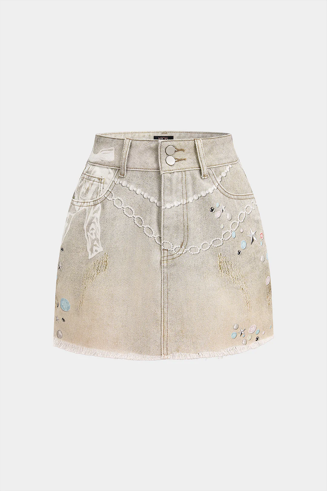 Denim Chain Print Mini Skirt