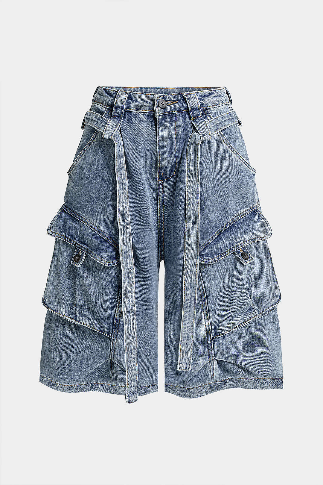 Denim Belted Pocket Shorts - Image 6