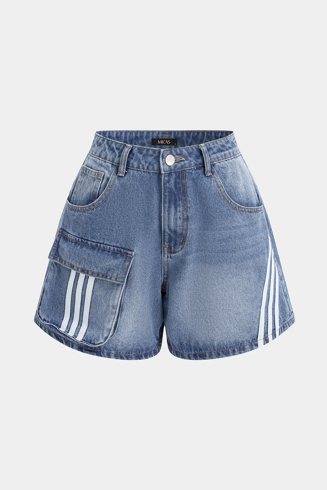 Denim Striped Pocket Wide Leg Shorts