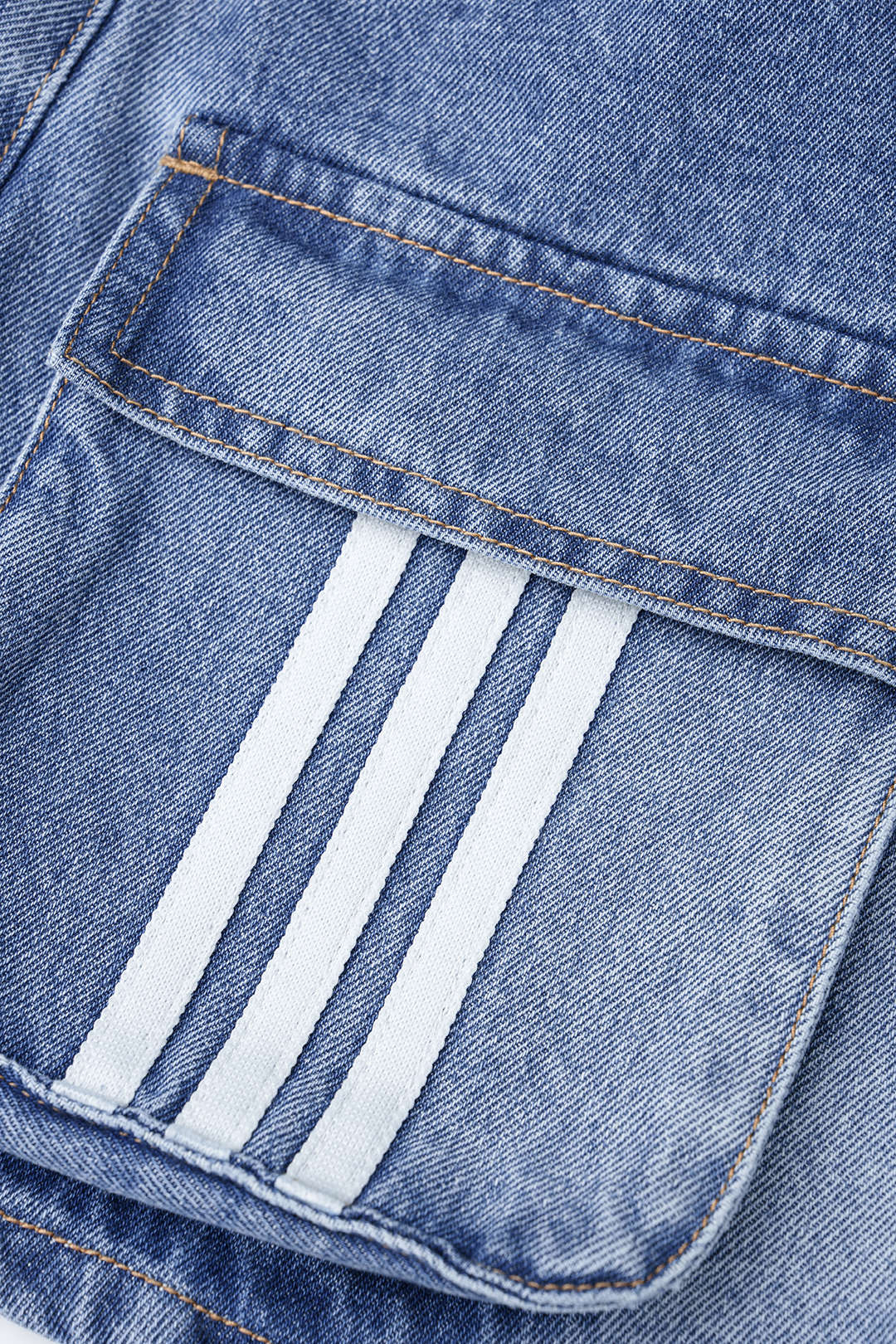 Denim Striped Pocket Wide Leg Shorts - Image 3