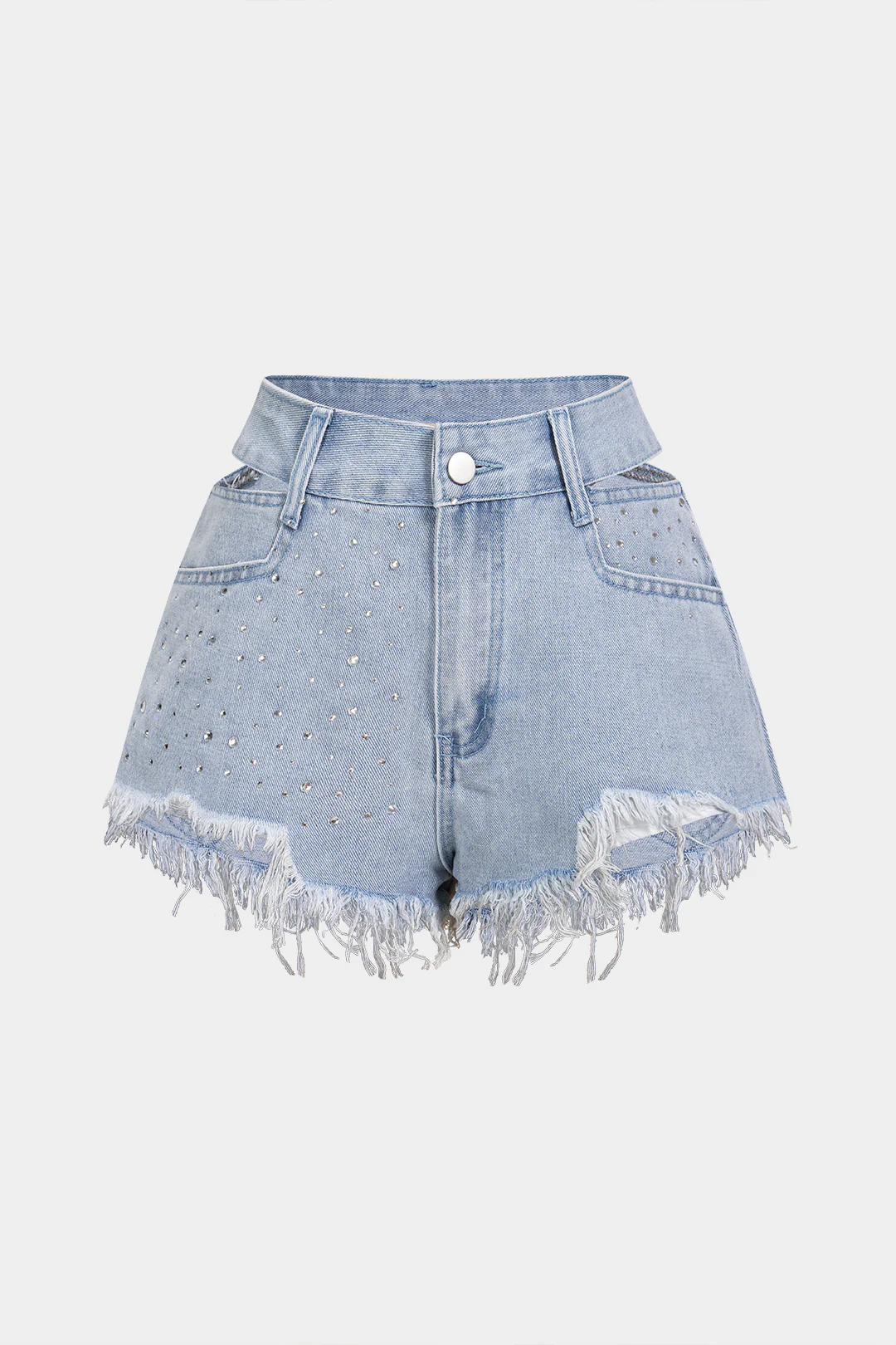 Denim Cut Out Ripped Cut Out Pocket Shorts