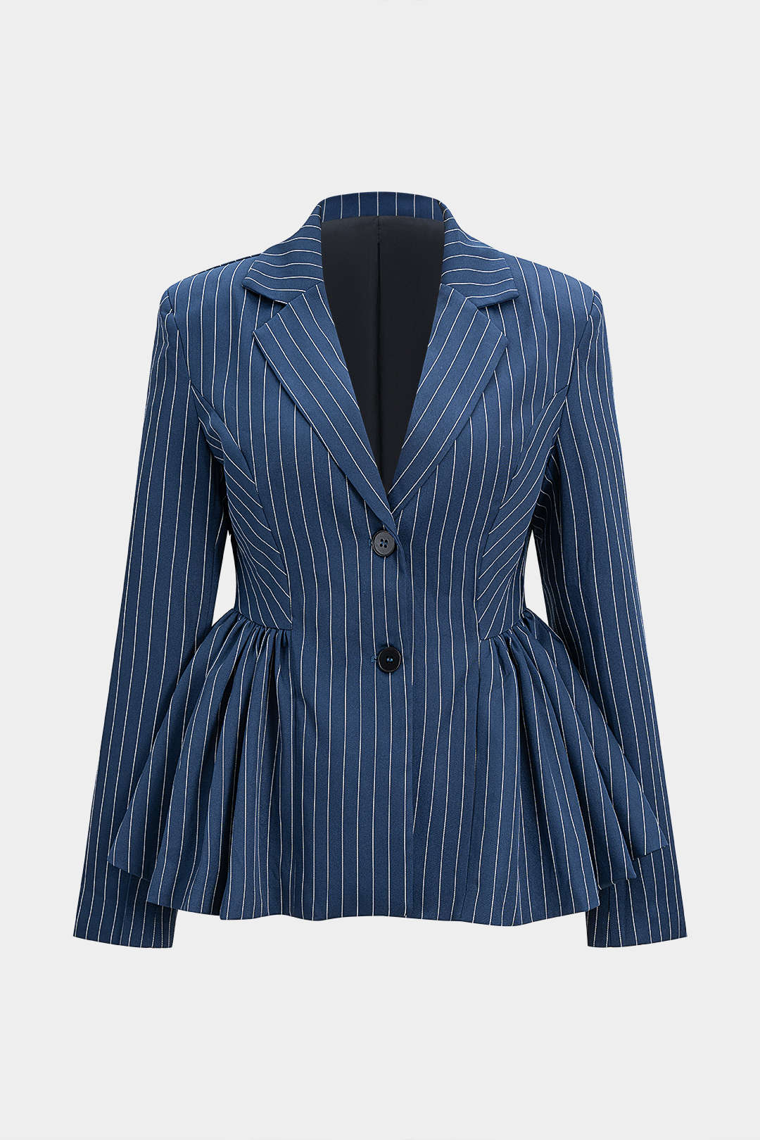 Stripes Print Ruched Shoulder Pads Blazer