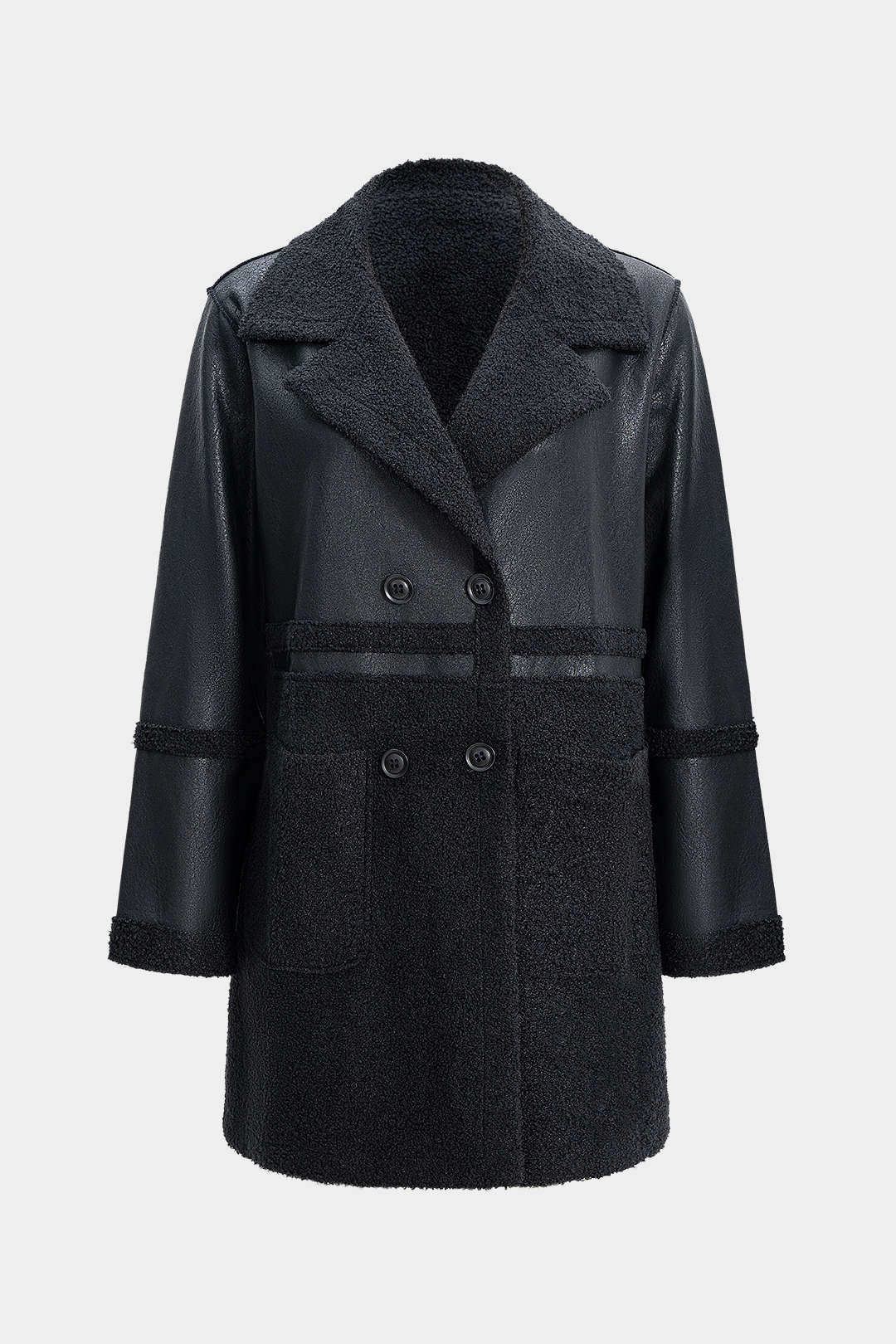 Faux Leather Patchwork Button Coat