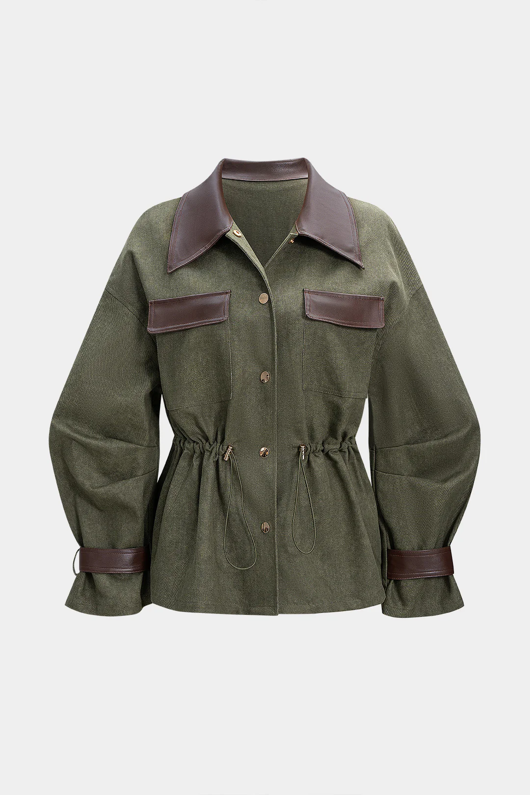Faux Leather Patchwork Drawstrings Jacket
