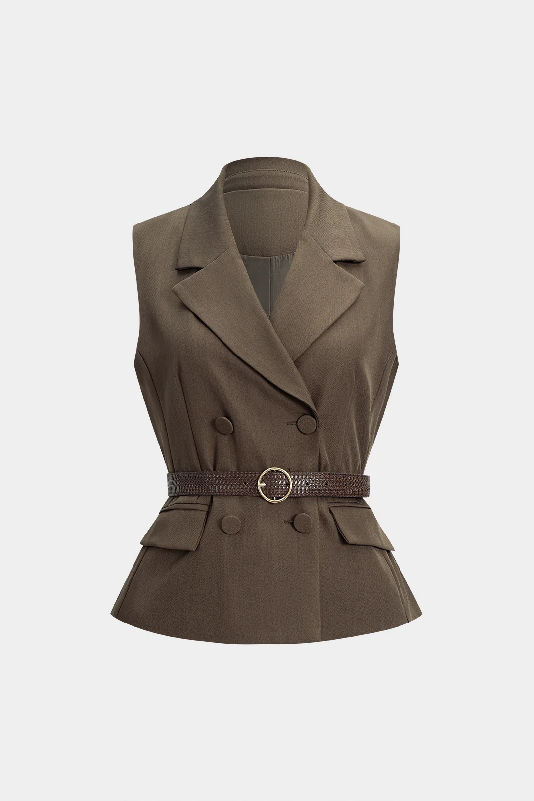 Notched Lapel Belted Vest