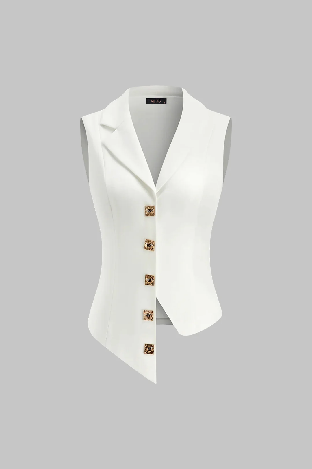 Asymmetrical Metallic Button Vest