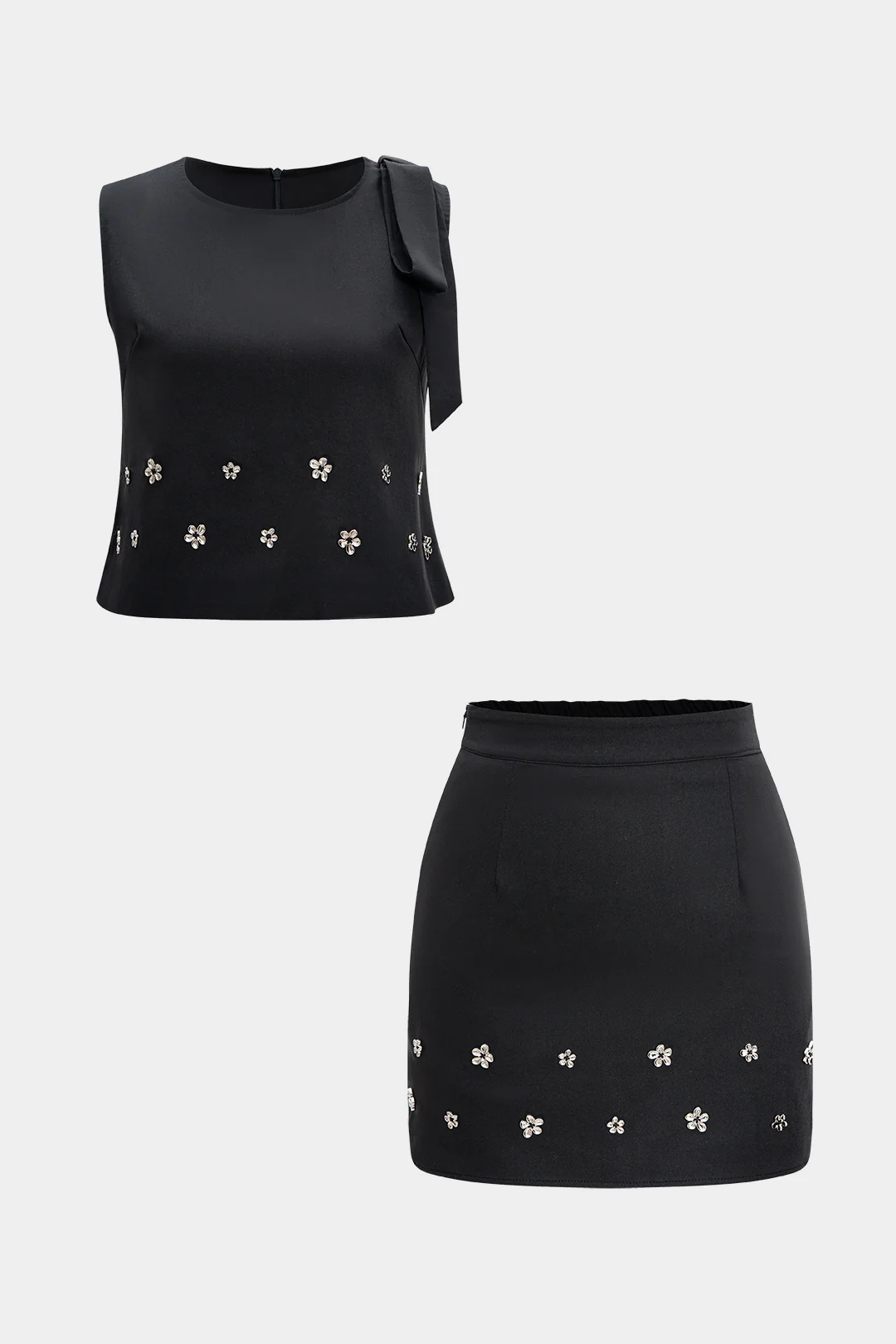 Metallic Decor Tank Top Sleeveless And High-Waisted Mini Skirt Set