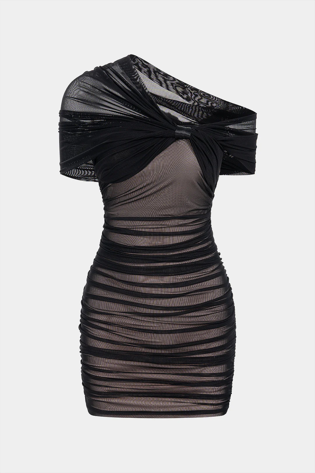 One Shoulder Asymmetrical Ruched Sleeveless Mini Dress