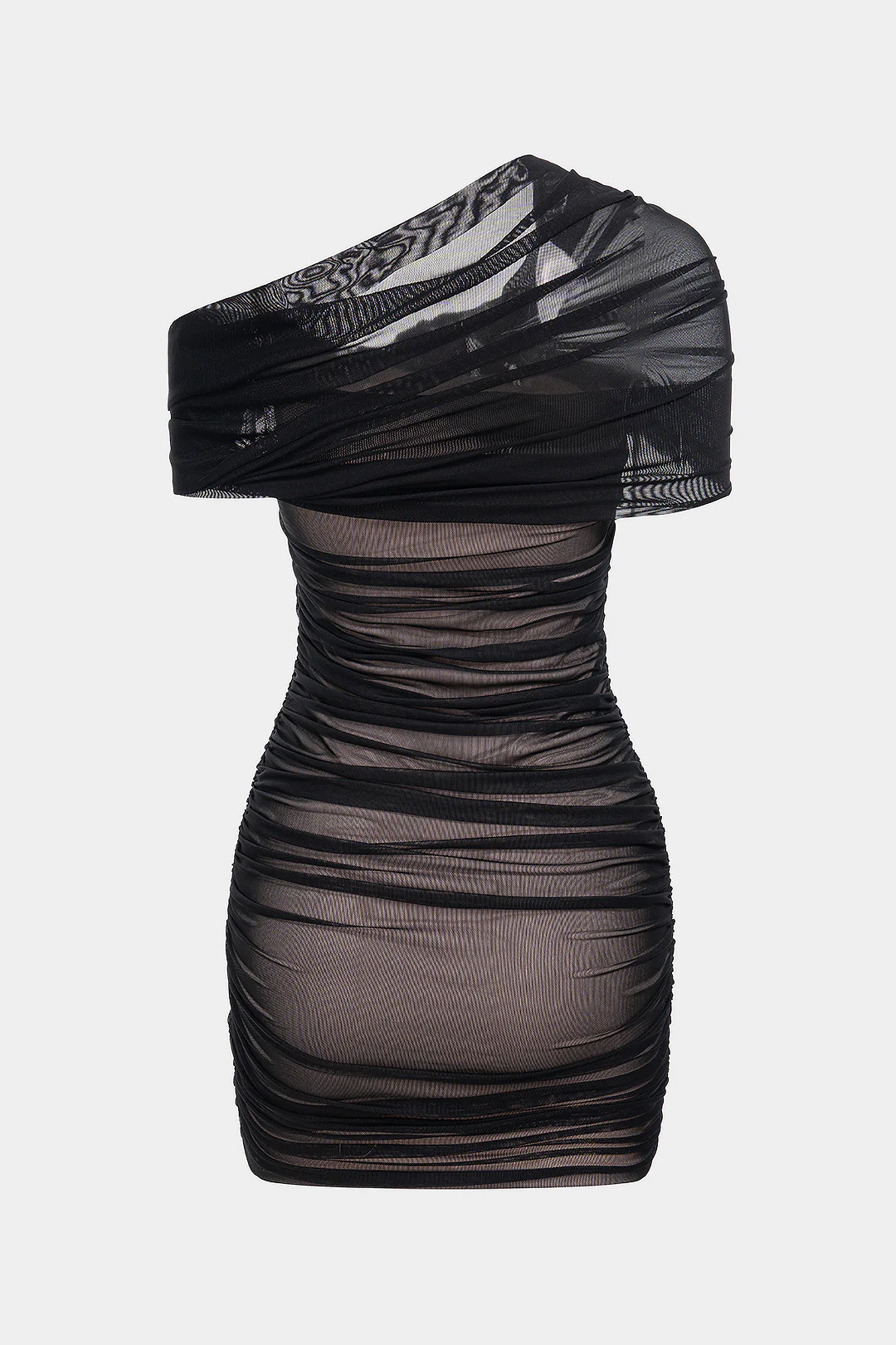 One Shoulder Asymmetrical Ruched Sleeveless Mini Dress - Image 2