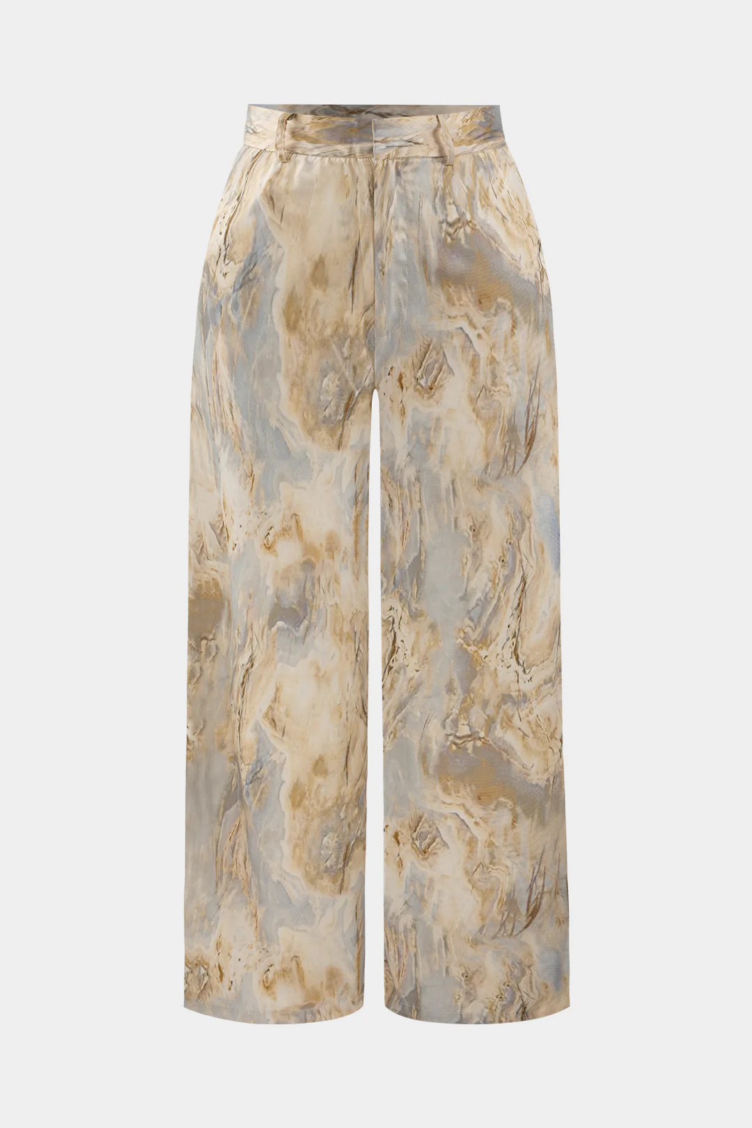 Plus Size Zipper Detail Abstract Print Satin High Waist Trousers
