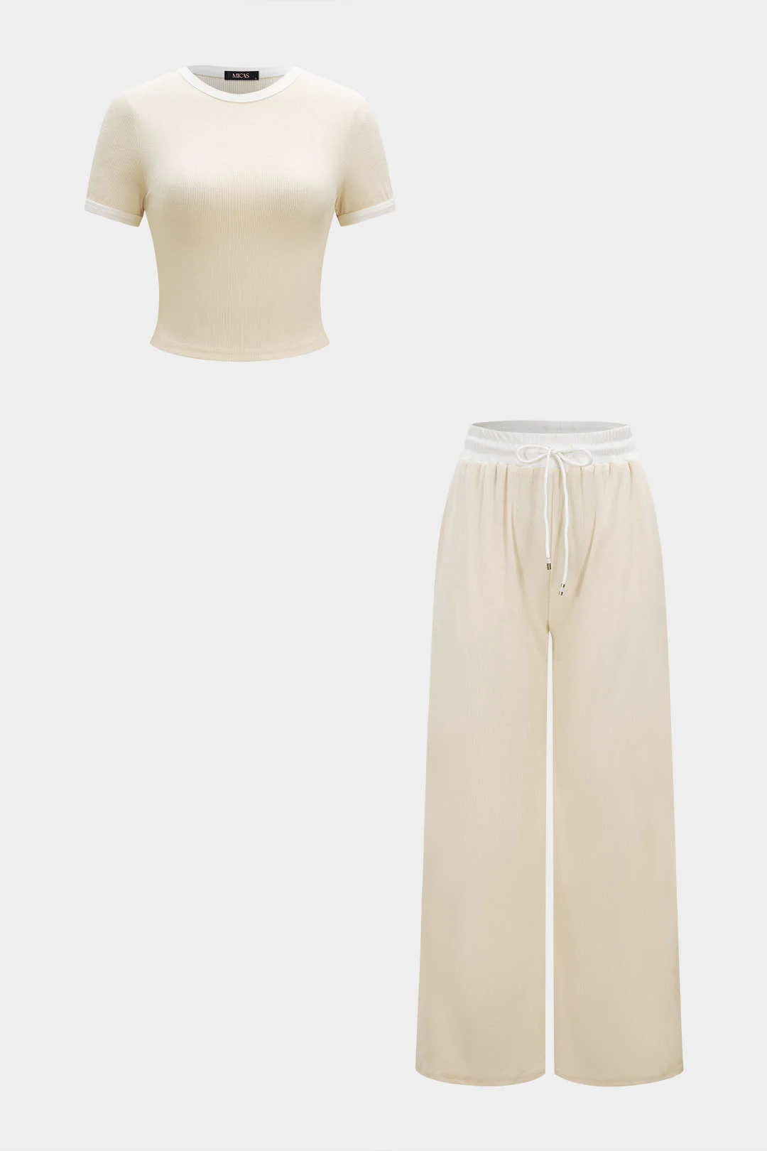 Contrast Round Neck Short Sleeve T-Shirt And Tie-Up Pants Set