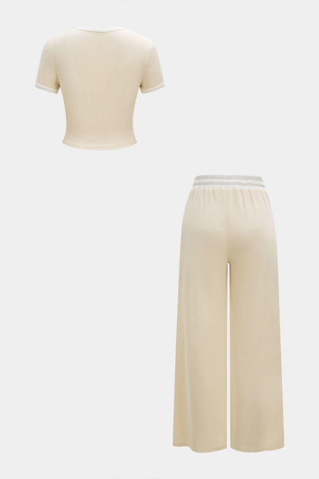 Contrast Round Neck Short Sleeve T-Shirt And Tie-Up Pants Set - Image 2