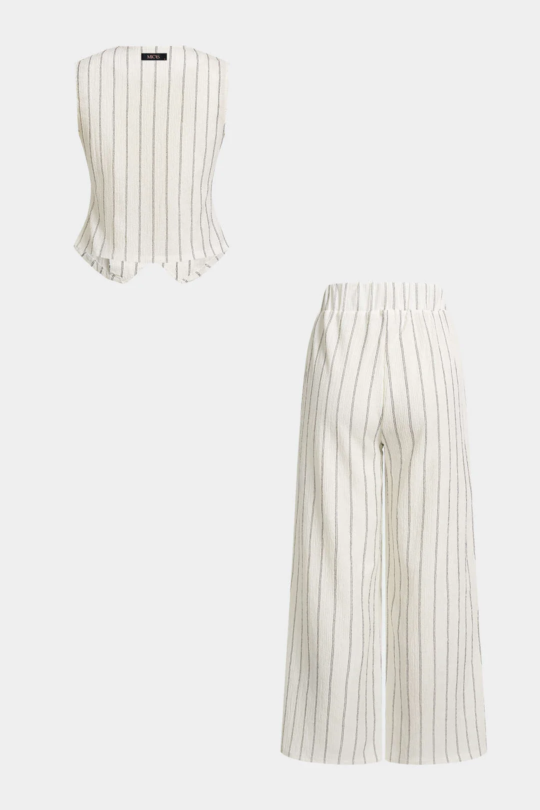 Stripes Print V-Neck Button Vest And Straight Leg Pants Set - Image 3