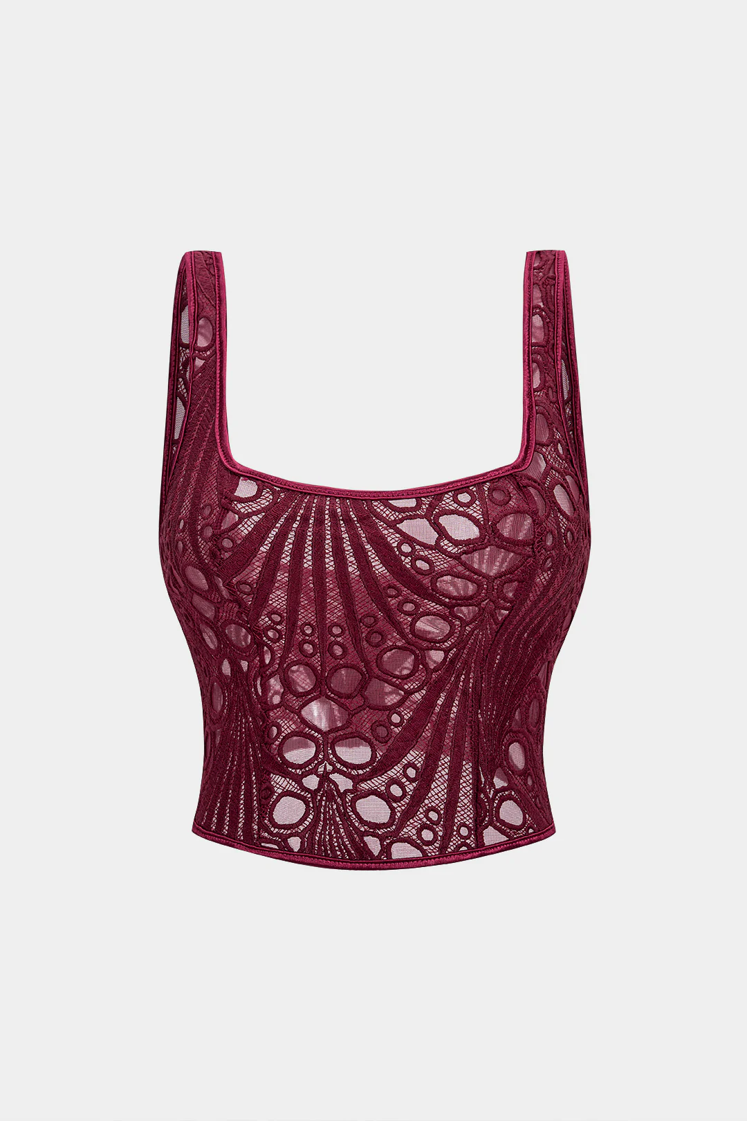 Embroidery Zipper Cut Out Square Neck Cami Top