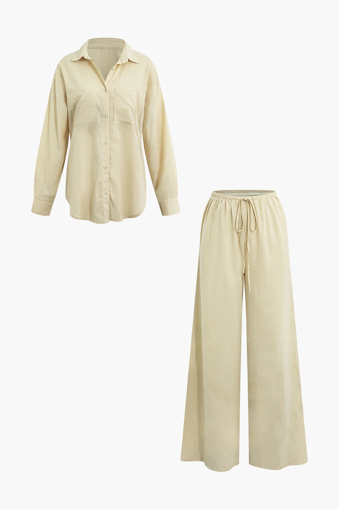 Linen Button Long Sleeve Shirt And Pants Set