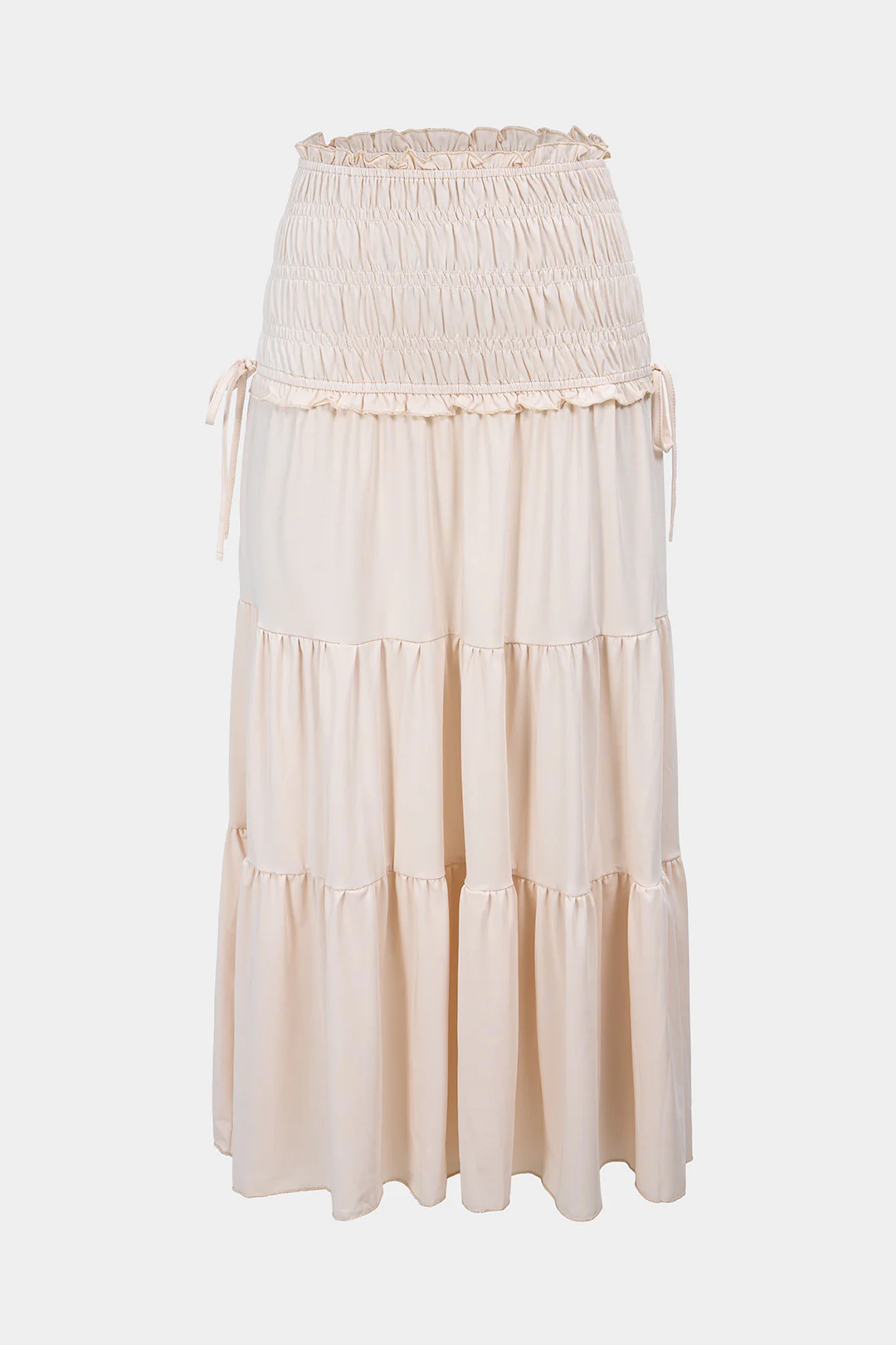 Scallop Edge Smocked Tie-Up Ruched Skirt