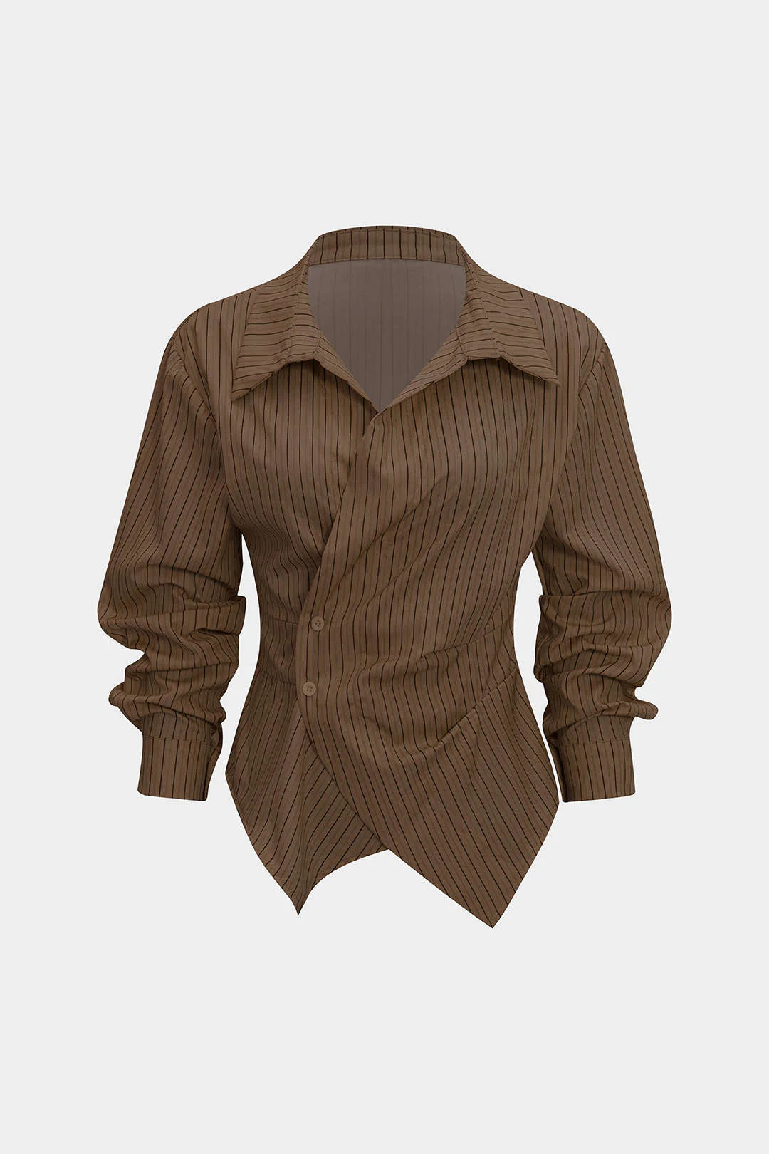 Stripes Print V-Neck Ruched Long-Sleeve Shirt - Image 6
