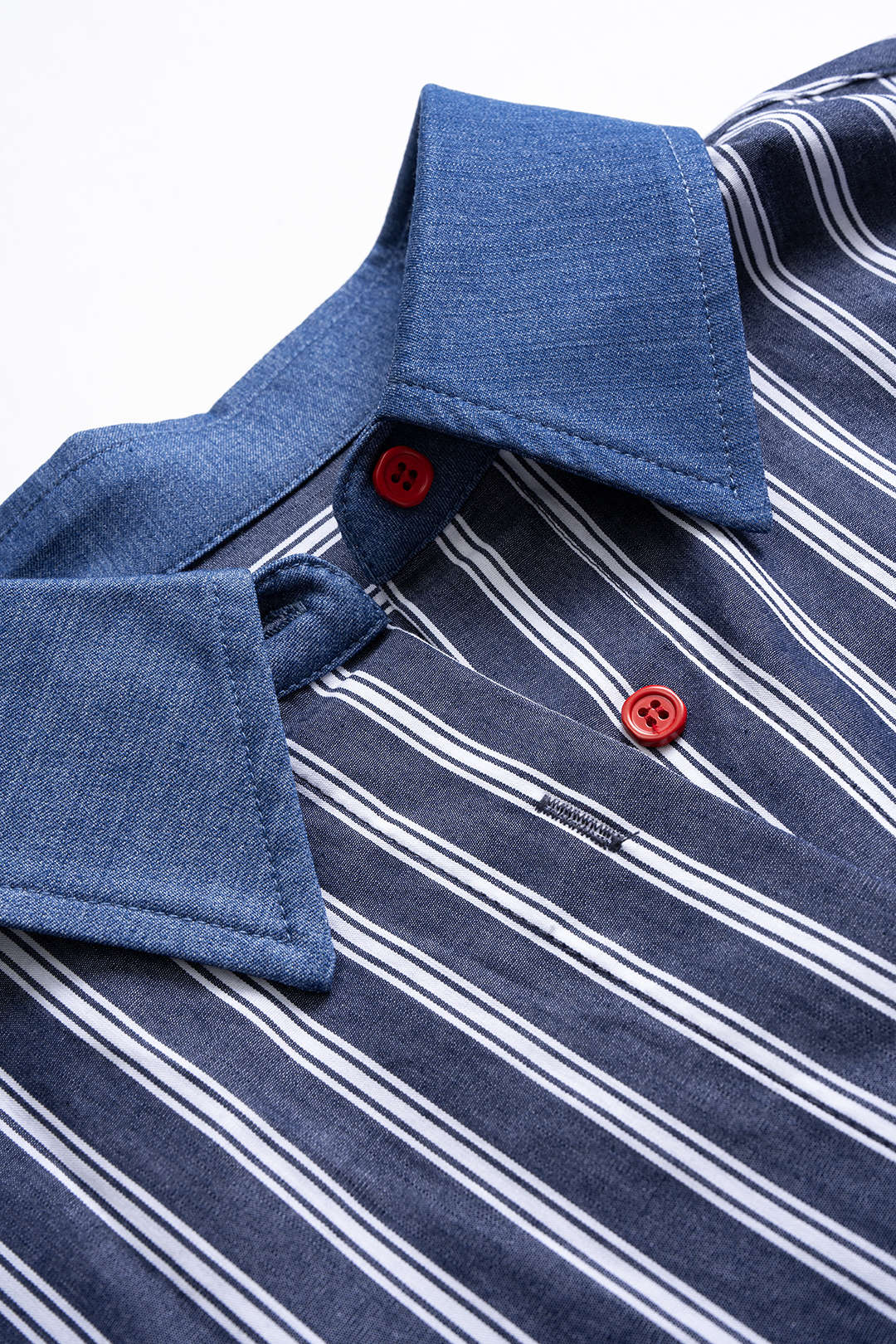Contrast Stripes Print Denim Patchwork  Button Long-Sleeve Shirt - Image 4