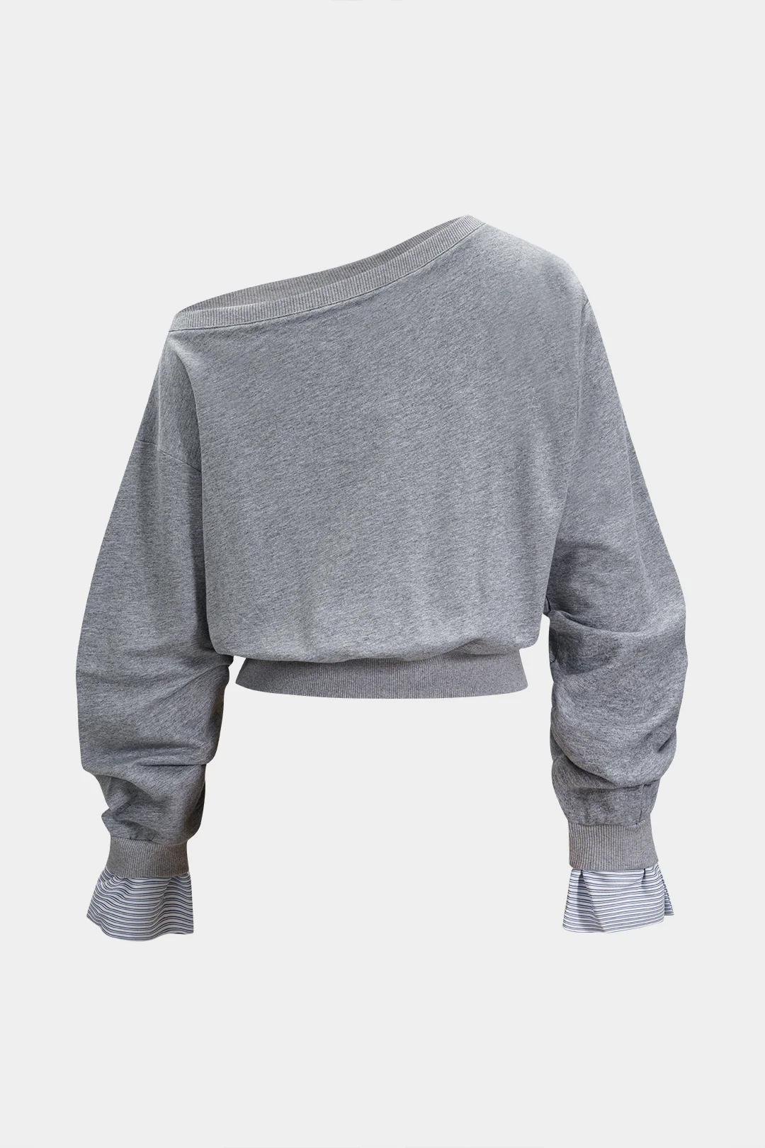Striped Print One-Shoulder Long Sleeve Sweatshirt - Image 2