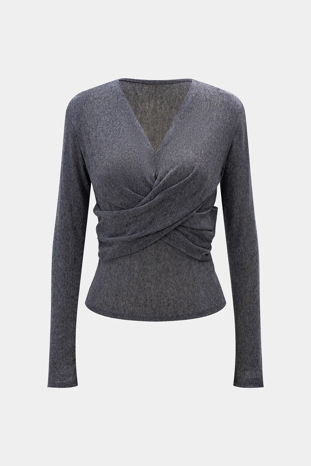 Crossed Ruched Long-Sleeve Top